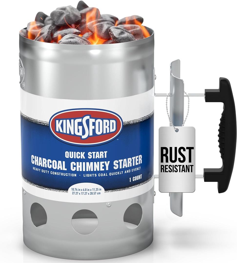 KINGSFORD Heavy Duty Deluxe Charcoal Chimney Starter, Large Capacity Zinc Steel BBQ Fire Starter with Heat Shield and Stay-Cool Handle, Vented Base Air Vents for Fast Even Lighting (1 Count)