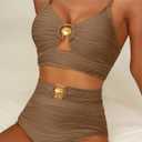 Herseas Womens 2 Piece Bikini Sets High Waisted Metal Ring Textured Swimsuit 2026 Summer Bathing Suits Beach Swimwear (XL)