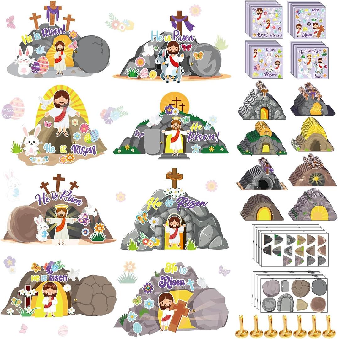 Frienda 48 Set Easter Jesus Resurrection Craft Kit Christian Make Your Own Empty Tomb of Jesus He is Risen Crafts for Faith Classroom Church Christian Easter Day Party Craft