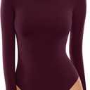 MANGOPOP Women's Crew Neck Short Sleeve Bodysuit Long Sleeve Body Suit T Shirts Basic Slim Fitted Tops (Red, S)