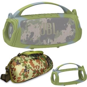 JCHPINE Silicone Cover and Hard Travel Case for JBL Charge 4 / Charge 5 Portable Bluetooth Speaker Accessories (Camouflage Case, NOT for Wi-Fi Version)