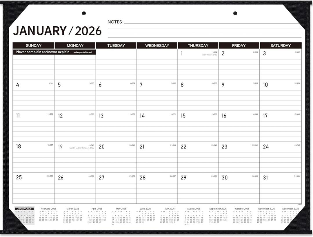 2026 Desk Calendar - JAN. 2026  DEC. 2026, 22" x 17", Large Desk Calendar 2026, 12 Monthly Desk/Wall Calendar 2-in-1, Corner Protector, Desk Pad, Large Ruled Blocks