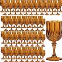 7OZ Plastic Wine Glasses, Reusable Vintage Goblets Unbreakable Drinking Glasses Crystal Water Cups Champagne for Wedding, Parties (100, Amber), 2.65 inches x 6.6 inches