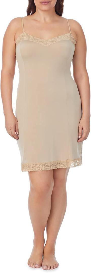 Jones New York Women's Silky Touch 38 Spaghetti Strap Anti-Cling Full Slip w/ Lace, Nude, S