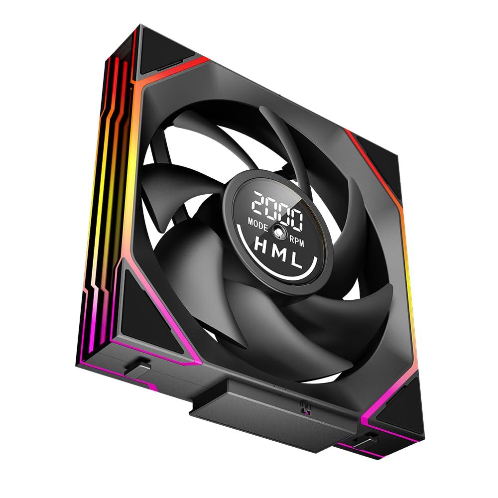 Jungle Leopard Interstellar V4 140mm Case Fan|Computer Cooling PC ARGB CPU Cooler Daisy Chain Fan|Three-Mode Digital Display|Infinity Mirror Design|600-2100 4Pin PWM Control(Black-1Pc)