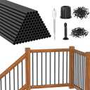 CKE 100 Pack 32" Round Aluminum Deck Balusters, 3/4" Diameter Hollow Round Black Aluminum Balusters for Deck Railing, Metal Deck Baluster Stair Spindles with Screws/Conectors for Railing Fencing R32