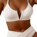 HYTENSUN Women's V Cut High Waisted Bikini Ribbed V-Wired Cami Two Pieces Swimsuit (Large, White)