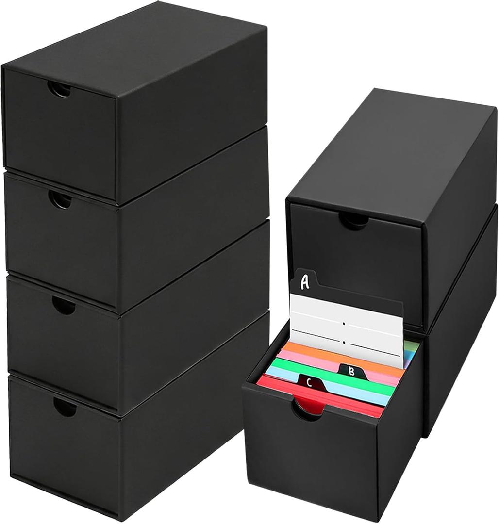 6Packs 3x5 Index Card Box,Index Card Organizer Box with Lid,Hold 6000 Cards,Black Recipe Holder for 3''x5'' Notecard Recipe Flashcard Card