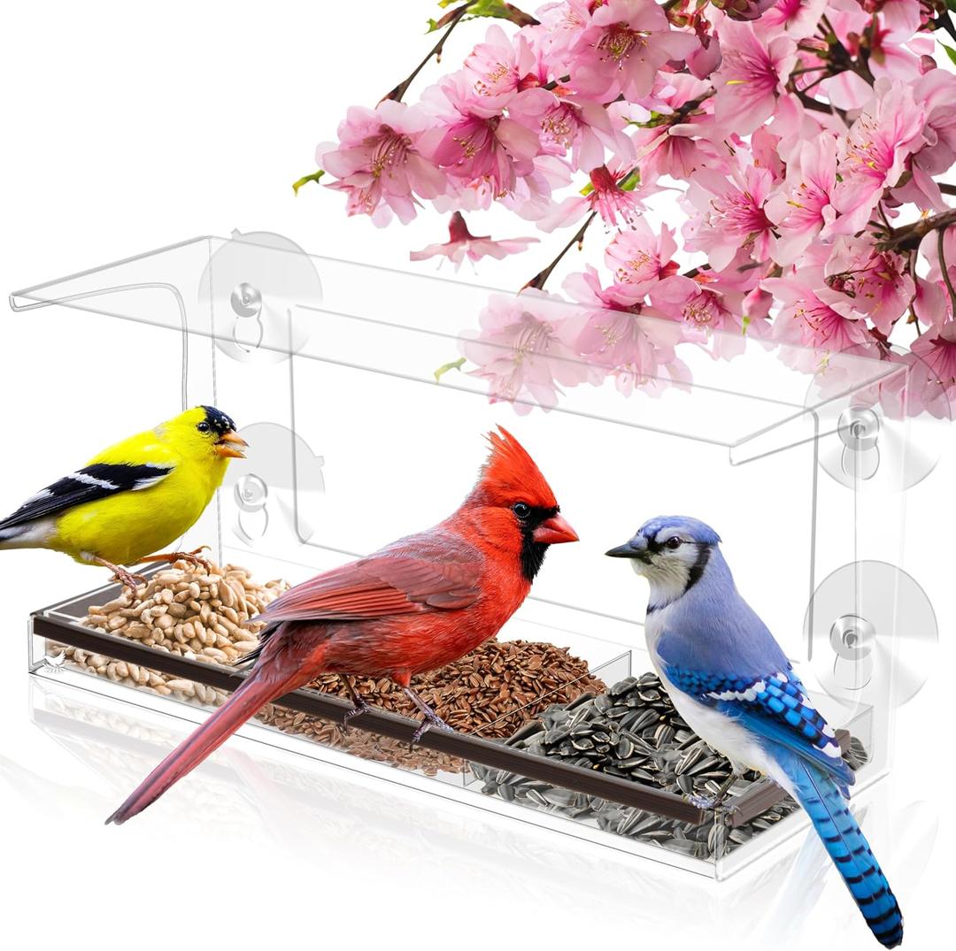 Clear Window Bird Feeder - Sturdy & Easy to Install with Strong Suction Cups-Detachable Design for Effortless Cleaning-Perfect Wildlife Watching by Cats, Kids & Elderly-Window Bird Feeders for Outside