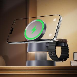iVANKY for iPhone 16 Pro Max 4 in 1 Wireless Charging Station with Mushroom Light for MagSafe Magnetic Charger, 22.5 W Travel Stand, 3 in 1 Fast Charge Multiple Devices, Apple iWatch Ultra, Airpods