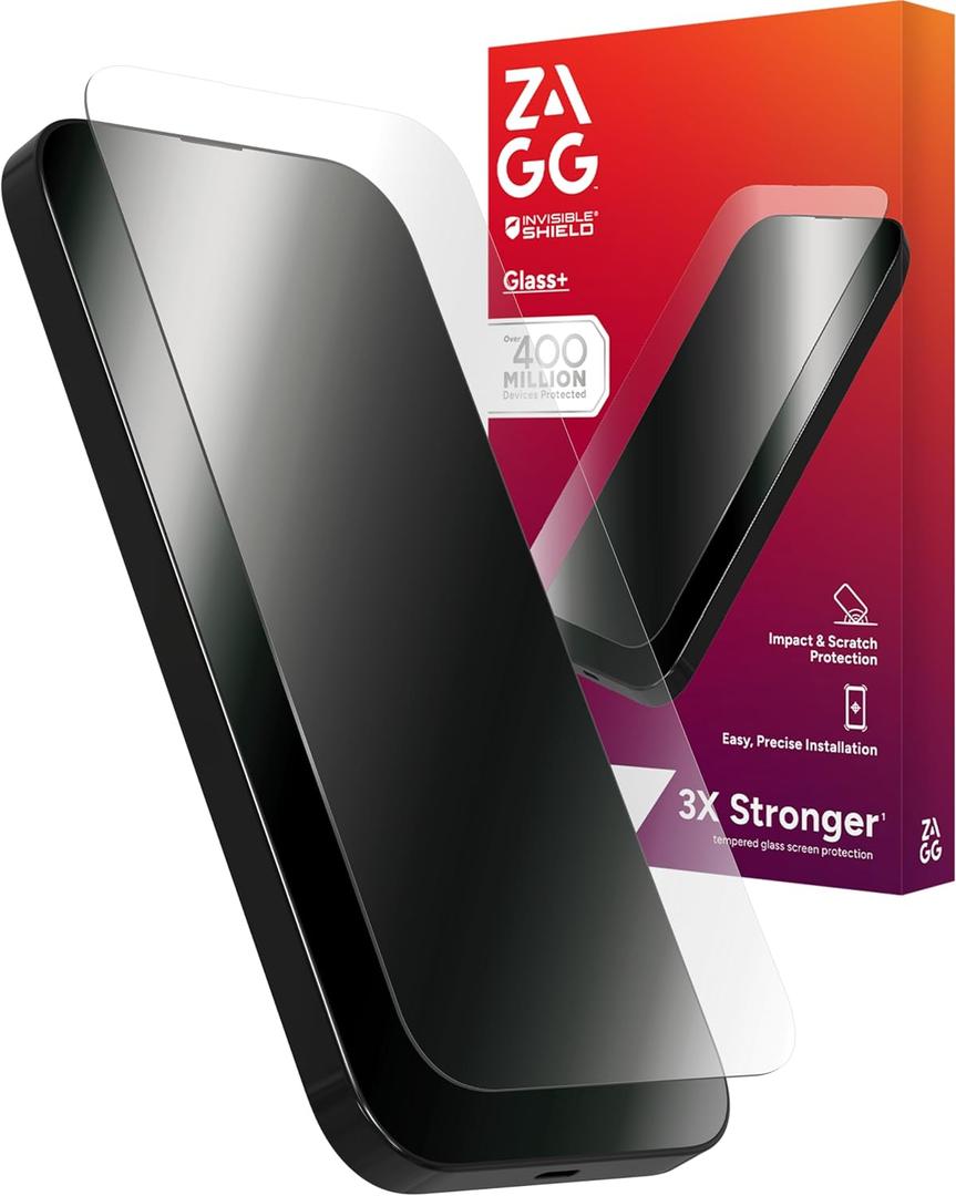ZAGG Glass+ Screen Protector for iPhone 16/15  3X Stronger Tempered Glass with Reinforced Edges, Scratch & Smudge Resistant, InvisibleShield, Easy Installation