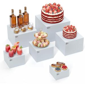 6 Pcs White Acrylic Buffet Risers, Food Risers Display Stands for Buffet Table Party Catering Dessert Jewelry Collectibles,Acrylic Cube Nesting Boxes with Hollow Bottoms 6 Sizes (10" 9" 8" 7" 6" 5")