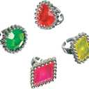 Assorted Colors Plastic Jewel Ring - 1"x1" (16 Count) | Perfect Novelty Accessories for Kids, Party Favors & Fashion-Forward Fun