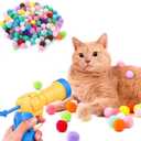 100pcs Cat Toy Ball Launcher Set Fun Colorful Plush Self Play Toys Pom Balls Shooting Interactive for Indoor Cats Enrichment Kittens Puff Playing (Launcher with 100 Pieces Ball)