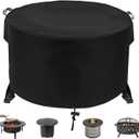 Round Fire Pit Cover 36" Dia X 24" H, 600D Strong Tear Resistant, Waterproof & UV Resistant Outdoor Cover, Fit for 33",34" ,35",36" Round Gas Firepits, Fire tables or Fire bowls, Black