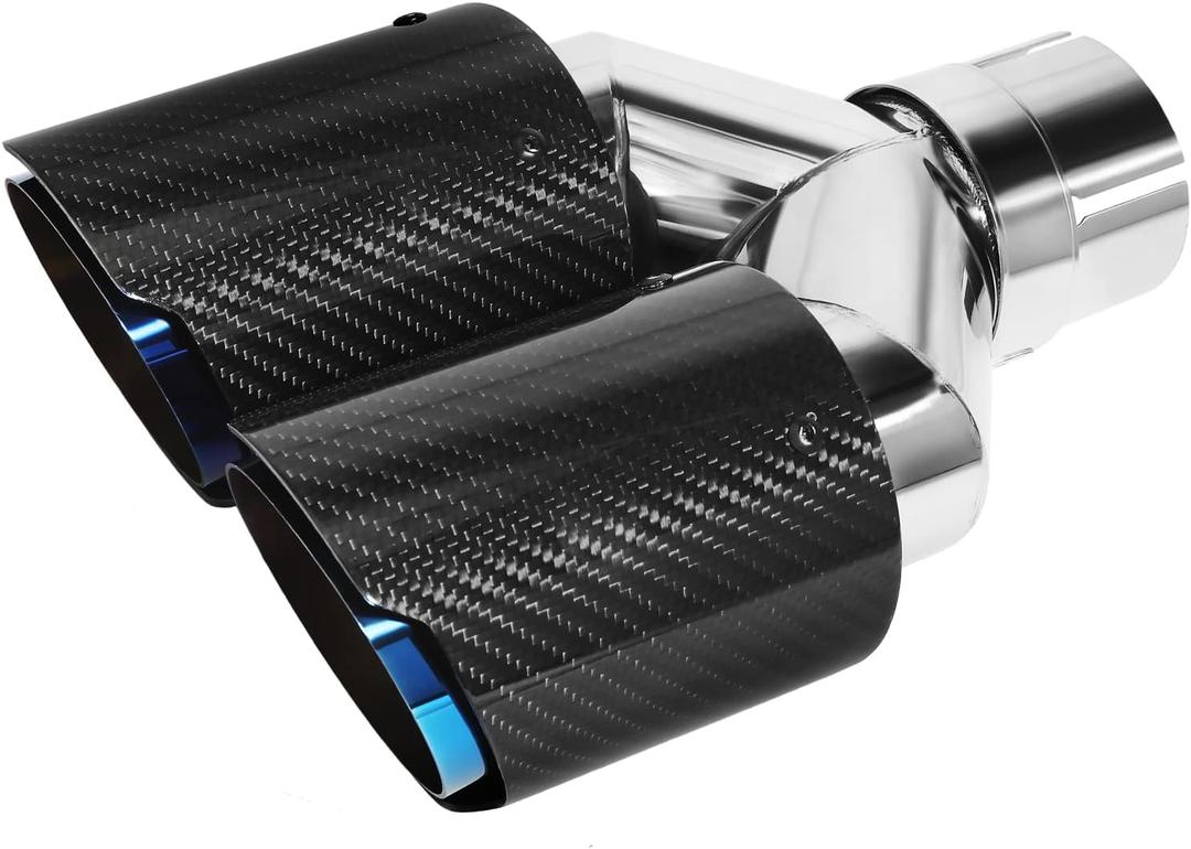Vechkom 2.5"Inlet 3.5"Outlet Double Exhaust Tip 7.48'' Overall width Carbon fiber Car Exhaust Pipe Rear Tip(Glossy Blue Roasted)
