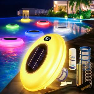 Solar Pool Cleaner with Temperature Sensing & Display, Multi-Color LED Copper Pool Cleaner, Solar Powered Cleaner for Pools up to 45,000 Gallons, Ideal for Above Ground, In-Ground Pools & Spas
