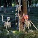 5.4Ft Halloween Skeleton - Life Size Skeleton with Glowing Eyes Scary Creepy Sound Movable Joints Full Size Posable Skeleton Decor Halloween Decorations Outdoor Indoor