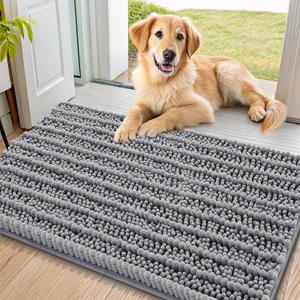 Smiry Dog Door Mat for Muddy Paws 36x24, Extra Soft Absorbent Chenille Doormat, Trap Moisture and Dirt, Non-Slip Machine Washable Front Door Mat for Indoor Entrance Inside Floor, Grey