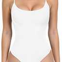 Women Spaghetti Strap Square Neck Bodysuit Double Lined Thong Body Suit Backless Cami Leotard Sleeveless Tank Top, S