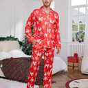 Set Long Sleeve Button Down Pjs Xmas Holiday Sleepwear, Size: 2XL