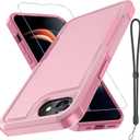 RMOCR for iPhone 16e Case & iPhone 17e Case, with Screen Protector,Military Grade Heavy Duty Shockproof Phone Cover with Wrist Lanyard Strap for iPhone 16e & iPhone 17e,Cute Pink