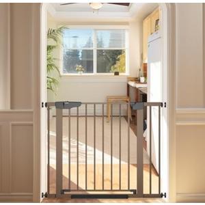 Cumbor 29.7-46" Baby Gate for Stairs, Toddler Safety Essentials for The House, Auto Close Dog Gate for Doorways, Mom's Choice Awards Winner-Easy Install Pressure Mounted Pet Gates for Dogs, White