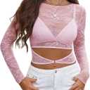 Avidlove Womens Long Sleeve Mesh Top Mock Neck Sexy See Through Shirt Cut Out Floral Lace Tops (with Bra), Size XL