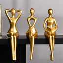 Quoowiit Gold Decor Thinker Statue Decor Book Shelf Decor, Abstract Statue Ornament Office Decor Modern Home Decor Decorations for Living Room Collectable Figurines Coffee Table Decor 3 Piece