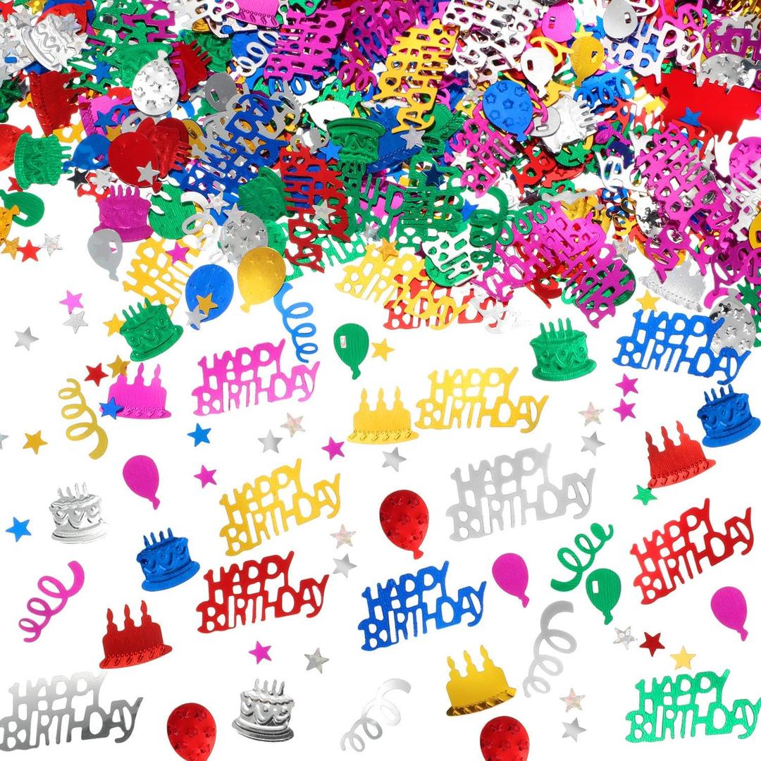WILLBOND 3000 Pieces Happy Birthday Confetti Birthday Party Cake Confetti Metallic Foil Balloon Table Scatter Decorations for Carnival Baby Shower DIY Arts and Crafting (Multi-color)