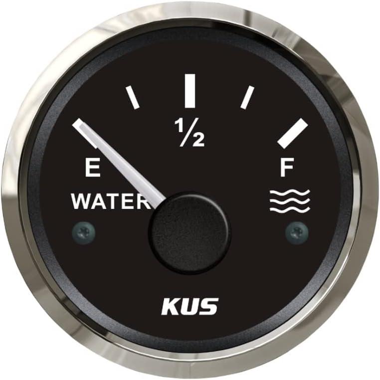 Kus Pointer Water Tank Level Gauge Meter Indicator 0-190ohm Signal for Boat RV Motorhome Truck with Backlight 12V 24V 52mm(2")