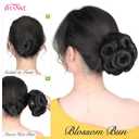 HANNE Hair Buns Hair Pieces for Women Fake Hair Bun Extension Hairs Chignon Pony Tail Bun Artificial Synthetic Hair Extension Women's Hairpiece messy bun hair piece (Natural Black)