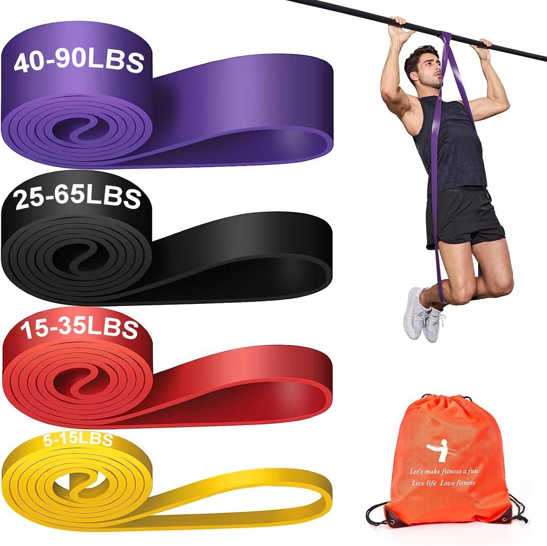 Pull Up Assistance Bands Set 5 LBS - 90 LBS, Long Resistance Bands for Pull Ups Working Out, Gym Workout Bands for Men Exercise Muscle Training and Shape Body - Carry Bag Included