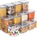 T&D HOME GOODS Storage Jars with Lid, Airtight, Set of 12 Storage Containers, BPA-Free, Storage Container for Cereal, Flour, Kitchen, Practical Organiser Kitchen, (12, 3 Square diff size)