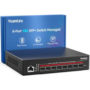YuanLey 8 Port 10G Managed SFP Switch, 8X 10Gbps SFP+, L3 Smart Managment Ethernet Switch, Link Aggregation, VLAN, QoS, ACL, Rackmount 10Gbe Multi-gig Network Switch, Metal Case, 160Gbps Bandwidth