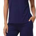 WiWi Woman Short Sleeve Top with Capris Pants Sets Soft Loose Pajamas Set Casual-Viscose from Bamboo, Navy, Medium
