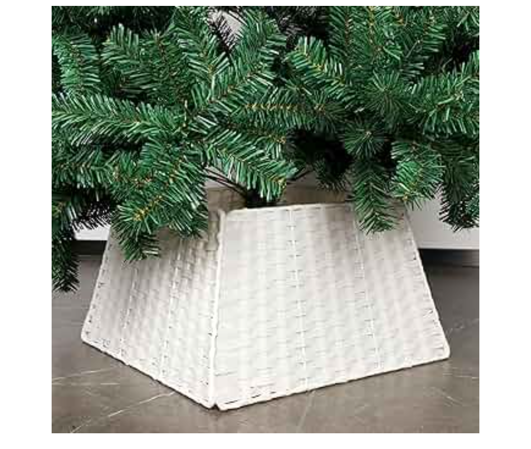 Blissun Christmas Tree Collar, Plastic Rattan Xmas Tree Ring, Farmhouse Christmas Tree Collar, Christmas Tree Skirt for Artificial Christmas Trees Decoration, White