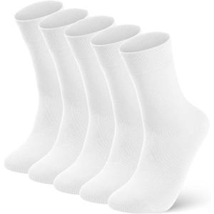 FGZ Mens Crew Socks Breathable Cotton Soft Casual Thin Socks for Work,Sport & Everyday Wear,5 Pairs (White)