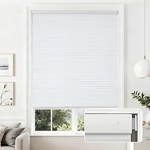 Joydeco No Tools No Drill Cordless Cellular Shades, Light Filtering Honeycomb Blinds for Indoor Windows, Thermal Insulating & Noise Reducing (White, 36" W x 64" H)