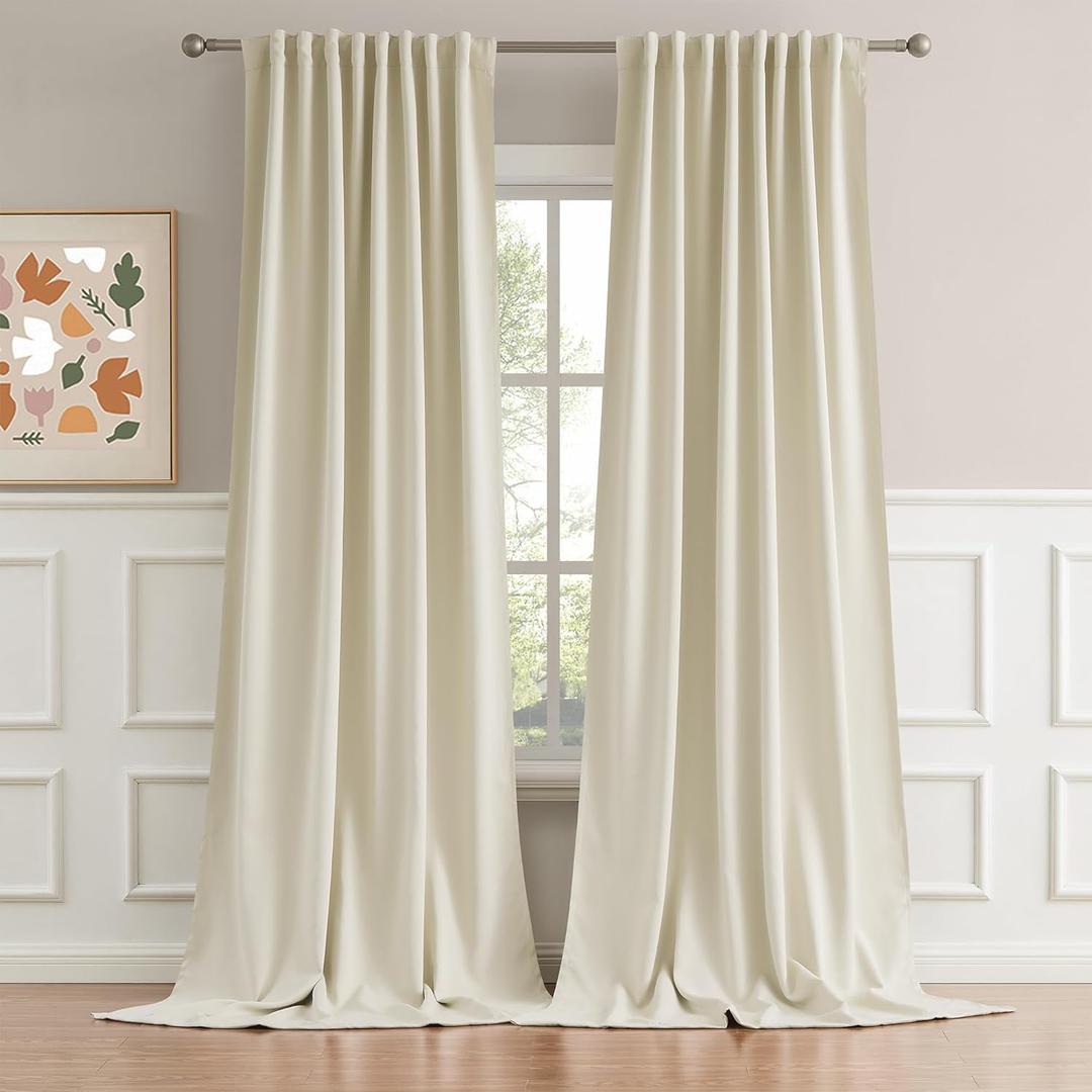 DUALIFE Beige Curtains 102 Length 2 Panels, Cream Blackout Curtains Thermal Insulated Window Treatment Room Darkening Drapes for Living Room Back Tab/Rod Pocket, 52 by 102 Inches Long