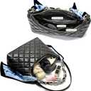 Quilted Shoulder Bag for Women Faux Leather Cute Hobo Handbags with Zipper Mini Clutch Purse Trendy Y2K (Black)