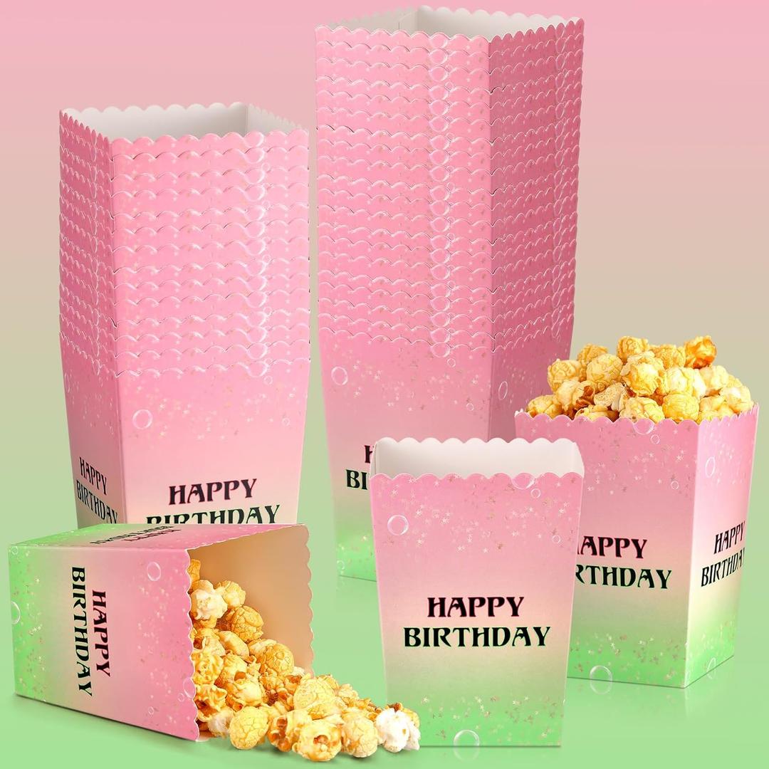 Zhehao 50 Pcs Pink and Green Popcorn Boxes Witch Popcorn Cup Paper Holder Pink and Green Party Favor for Happy Birthday Party Favor Halloween Supplies Decorations