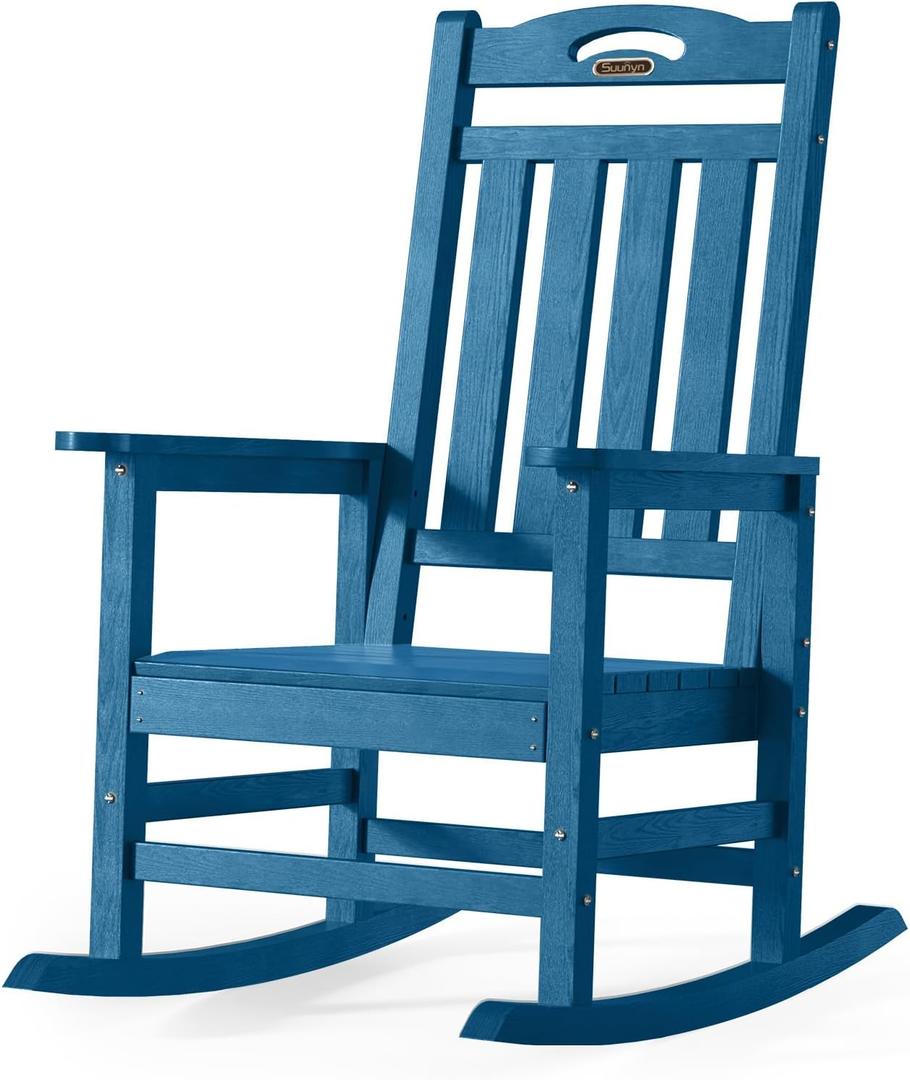 Oversized Outdoor Rocking Chair, High Back Porch Rocker Chair, HDPE All Weather Resistant Rocking Chairs for Patio, 380lbs Weight Capacity, Navy Blue Oversized Outdoor Rocking Chair, High Back Porch Rocker Chair, HDPE All Weather Resistant Rocking Chairs for Patio, 380lbs Weight Capacity, Navy Blue