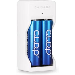 Rechargeable AA Batteries 2 Pack with 2 Bay Charger, 1.6V 2500mWh Ni-Zn Double A Battery - Fast Charging, Long Lasting Rechargeable Batteries with Charger