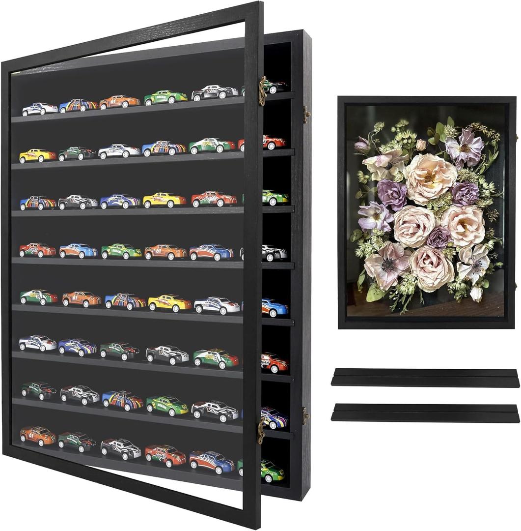 Shadow Box Frame Display Case 18x24 with Removable Shelves, Deep Memory Box Trinket Knick Knack Shelf Cabinet for Collector, Keepsake Coins Military Medals Wedding Flowers Black