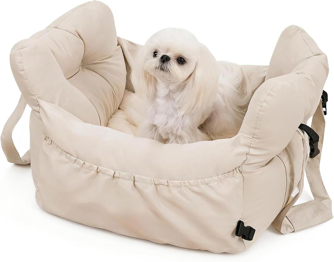 Pet Car Seat Box, Dog Booster Car Seat for Small Dogs Up to 25 lbs, Anti-Escape Safety Leash, Waterproof Washable Cover, Travel Carrier Bed
