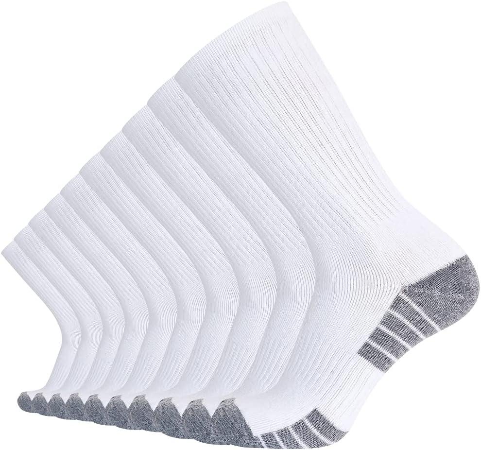 SoxDaddy Mens 10Pack Athletic Casual Socks Comfy Cotton Heavy Cushion Crew Socks (13-15 Big Tall, White3)
