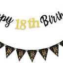 18th Birthday Decorations Banner Boys Girls, Black Gold Happy 18thBirthday Banners for Girls Boys (Birthday 18th)