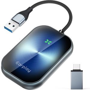 Wireless CarPlay Adapter for iPhone,Convert Wired to Wireless Car Play Dongle, Plug & Play USB/Type-C Adapter for Cars,Seamless Control for iOS 10+Only Applicable to Cars with carplay System-Blue