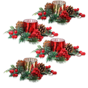 Set of 8 Christmas Candle Rings Wreaths Pine Cones Garland Red Berry Poinsettia Pine Garland Candle Ring Holder for Christmas Wedding Home Table Centerpiece Party